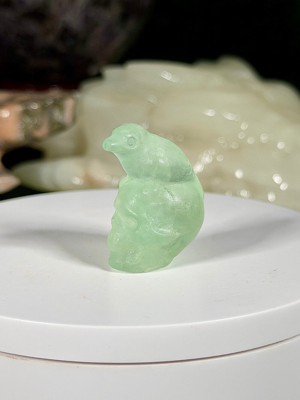 UV Reactive Green Fluorite Bird on Skull Crystal Carving